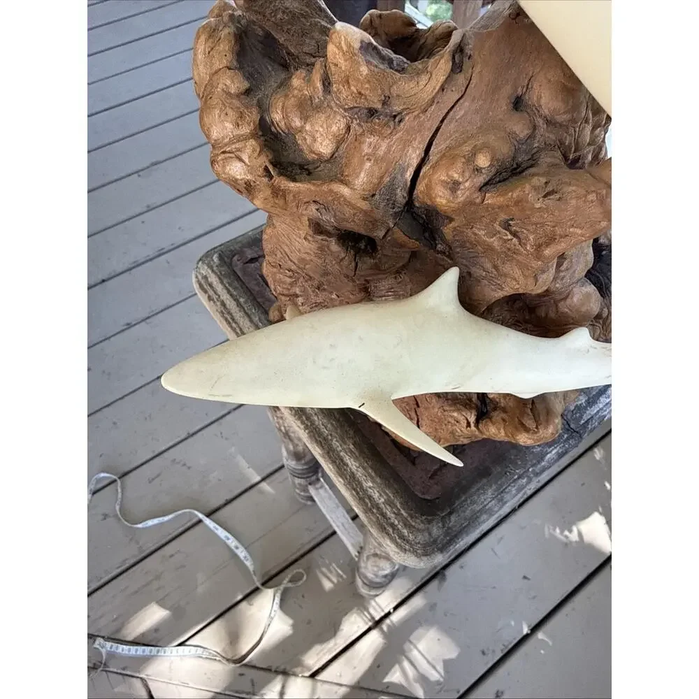 Vintage John Perry Dual Shark Sculpture Great White/Mako Complex Burl Wood Base